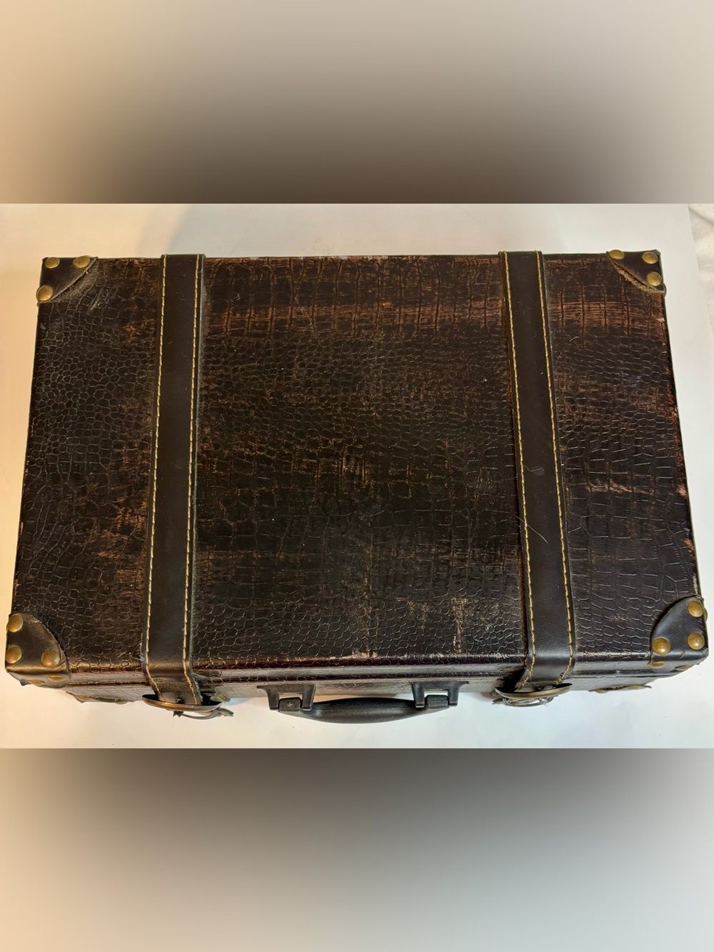 Dark Brown Leather Travel Case with Brass Accents